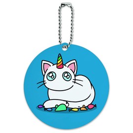 Unicorn Cat with Rainbow Mouse Toys Round Luggage ID Tag Card Suitcase Carry-On