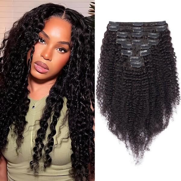Elailite Afro Clip-In Extensions, Remy Clip-In Hair Extensions, 8 Pieces,