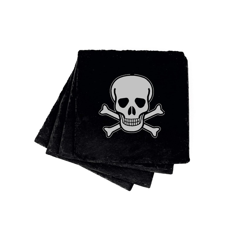 Skull Pirate Decorative Coasters Glasses Slate with Box of 4