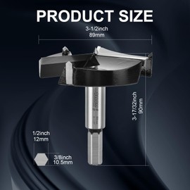 Mollom (89mm|3-1/2") Triple Flute Forstner Drill Bit for Woodworking with 3-Cutter YG8 Carbide Tipped of 2.0mm,Hinge Cutter Tool Kits for Hard Soft Wood, Plastic, Plywood