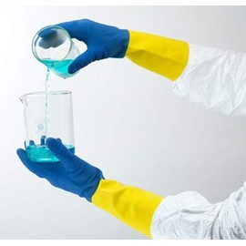 Ansell 87-224-9 Chemi-Pro, Neoprene/Latex Gloves, 27 mil., 13 in., Blue/Yellow, Size: 9 (12 Pairs)