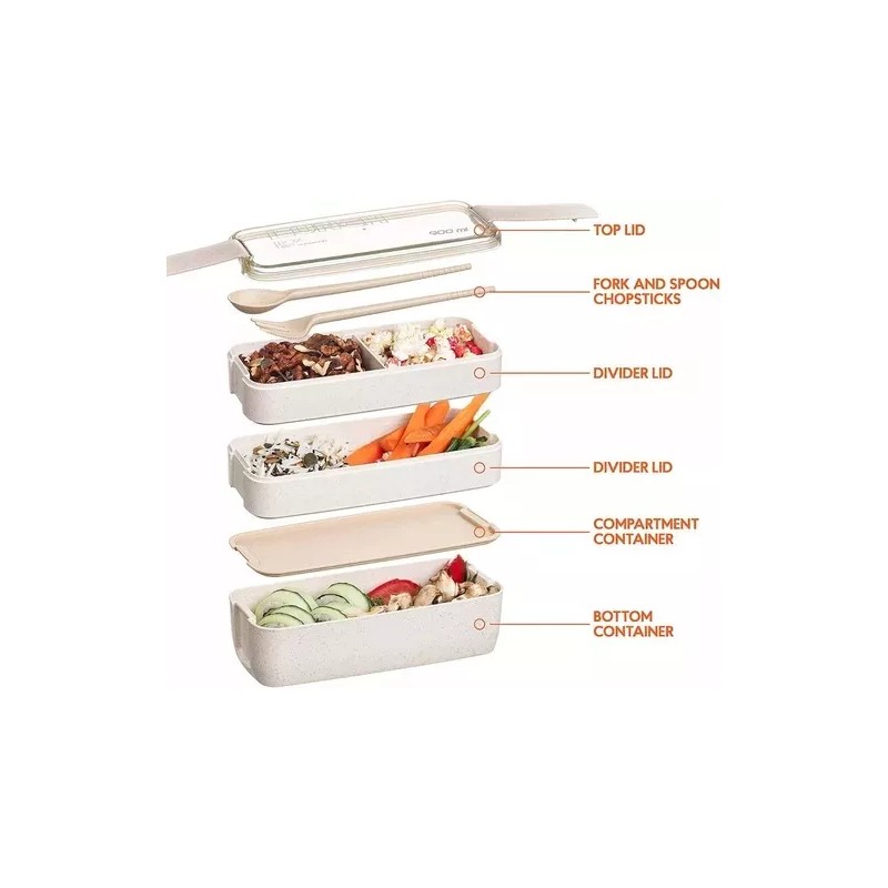 ML Lonchera Lunch Box 3 Niveles Portaviandas Libre Bpa Trigo