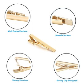 KOMUNJ 3 Pack Tie Clips for Men Long Styles Tie Bar Clip Set for Wedding Anniversary Business and Daily Life, Silver Gold Black