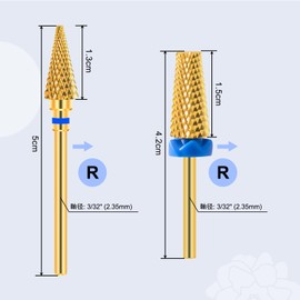 CGBE Nail Bit 2 Pcs Nail Drill Bit 0.09 inch (2.35 mm) Shaft Diameter Gold Nail Machine Bit Carbide Nail Drill for Nail Polishing Cuticle Removal Gel Off Cones + Cones (Medium)