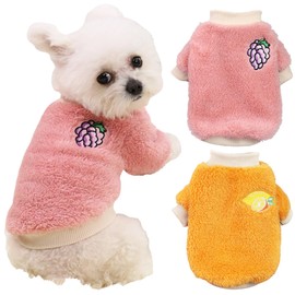 Yaopelky 2PCS Small Medium Dog Winter Clothes Fleece Turtleneck Jumpsuit Cute Fruit Print Cat Outfit for Chihuahua Yorkie Teddy (Pink-Orange, M)
