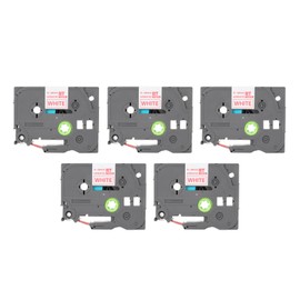 5Pcs Label Maker Tape 9mm Laminated Waterproof Colorfast Multi Purpose Labeler Tape for PT D210 PT D200 PT H110 PT D400 White On Red Bze 425