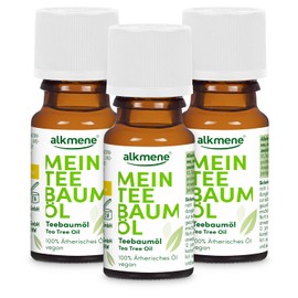 alkmene My 100% Pure Tea Tree Oil 3 x 10 ml Vegan & Climate Neutral - Natural Australian Tea Tree Oil for Skin & Hair - Essential Oil