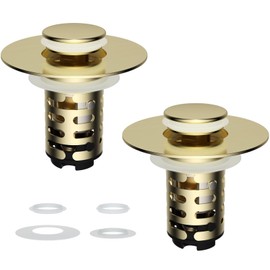iFealClear 2 Pack Upgraded 4-in-1 Bathroom Sink Drain Strainer, Universal Pop Up Sink Stopper with 2-Layer Detachable Hair Catcher Filter Basket, Drain Stopper Fit 1.1"-2.3" US Basin, Brushed Gold