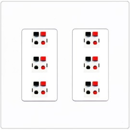RiteAV 6 Port Speaker Wire Plug Jack Wall Plate - 2 Gang [Screwless White]