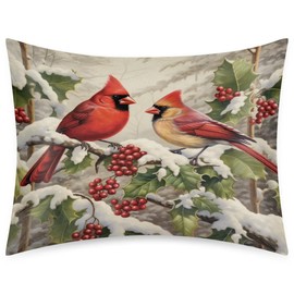 Winter Birds Snow Satin Pillowcase with Zipper Standard Size Cardinal Bird Silk Pillowcase Cooling Satin Pillow Cases for Hair and Skin Red Bird Pillow Cases 20"x26" Pillow Cover Decor for Bedroom