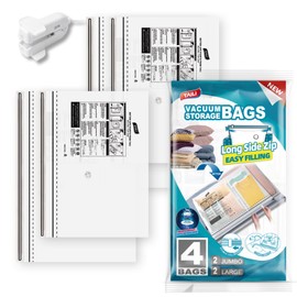 TAILI Vacuum Storage Bags With Long Side Zip 4 Pack (2 Large+2 Extra Large) Reusable Space Saver Bags Large Vacuum Bags for Clothes, Duvets, Bedding, Travel Vacuum Compression Zipper Storage Bags