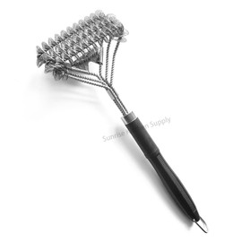SUNRISE High Grade Stainless Steel BBQ Grill Brush with Scraper, Bristle Free, Extra Strong 3 Rows Brush Head, Bristle Free Design