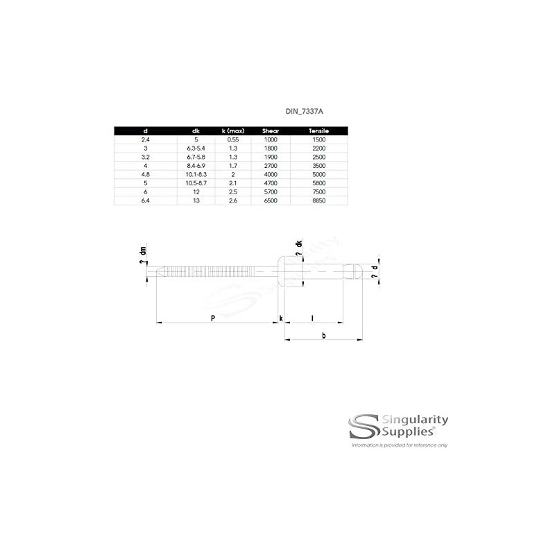M3.2 (3.2mm x 6mm) Dome Blind Rivet - Stainless Steel