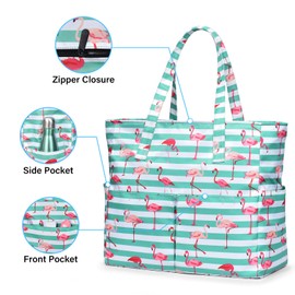 oscaurt Beach Bags for Women Large Beach Tote with Zip Waterproof Foldable Weekend Travel Bag Holiday Essentials Handbags with Multi Pockets for Shopping Swim Gym
