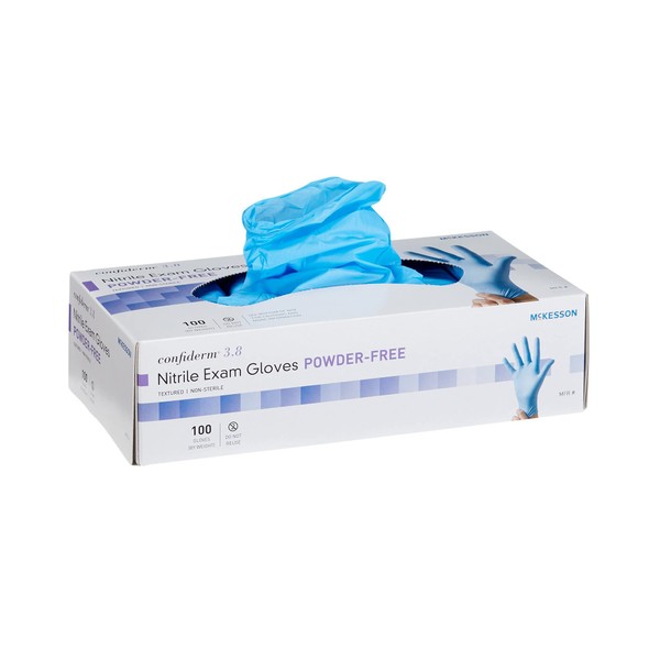 McKesson Confiderm 3.8C Nitrile Exam Gloves, Non-Sterile, Powder-Free, Blue, Large, 100 Count, 10 Boxes, 1000 Total