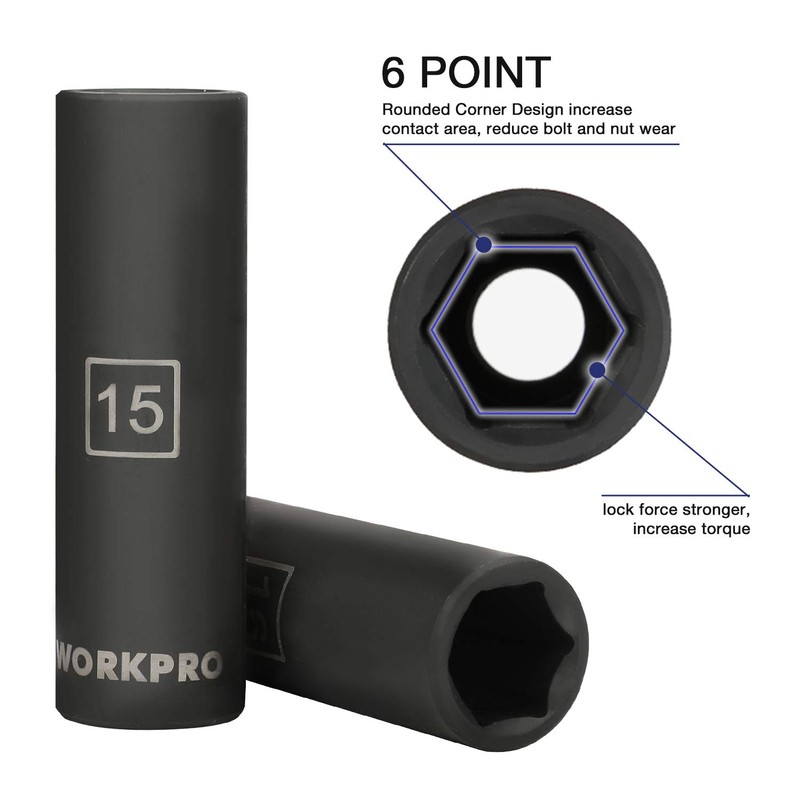 WORKPRO 1/2" Drive Impact Socket Set with Extension Bars, Premium