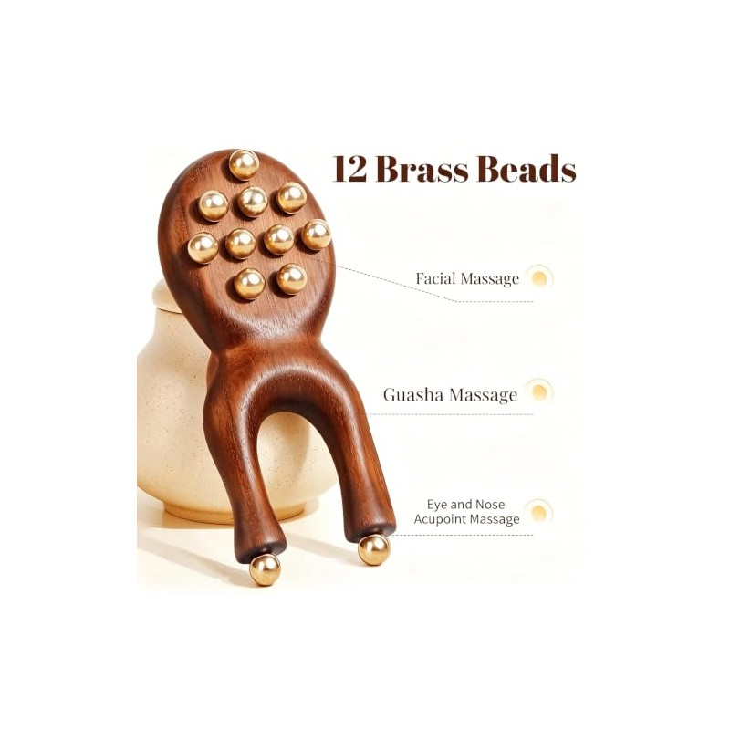 uwoneg Scarab Acupressure Tool, Facial Massage Roller with 12 Brass