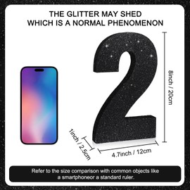 TONIFUL 8 Inch Black Glitter Number 2 Table Centerpiece 0-9 Black Birthday Party Decorations,Black Digit 2 for Birthday,Chrismas,Graduation,Bridal Shower,Valentine's Day,Anniversary Party Supplies