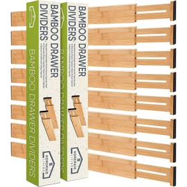 Homemaid Living Bamboo Drawer Dividers Adjustable & Expandable, Kitchen Drawer Organizer, Ideal for Silverware, Dresser Drawers Organizer or Bedroom & Bathroom Drawers Organizers (8pk)