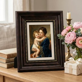 RIVERVALLA 5x7 Picture Frame Rustic Vintage Walnut Photo Frame with Gold Beadeds Decor, Family Picture Frames for Farmhouse Wall Hanging Desktop Stand Graduation Birthday Grandma Mom Teacher