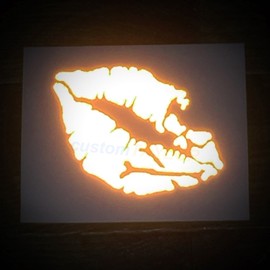 customTAYLOR33 High Intensity Reflective Vinyl Death Kiss Skull Crossbones Lips Decal Bumper Sticker - Cars, Motorcycles, Helmets, Wind Screens, laptops, cellphones, (Orange, 3 inch Wide, Pair)