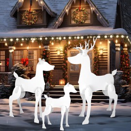 3 Pieces Christmas Outdoor Decorations Large Reindeer Yard Sign 56 42 31in White PVC Christmas Deer Silhouette Deer Family Christmas Reindeer Xmas Yard Display for Holiday Yard Patio Lawn Garden Decor