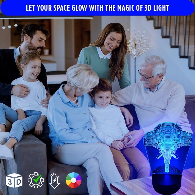 POGSTER 3D Elephant Lamp – 7-Color Changing LED Night Light