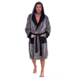 Keanu KM183-GB-LXL - Mens Contrast Hooded Gown - Grey/Black - L/XL