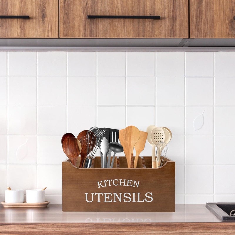 Kitchen Utensil Holder with Drainage Bottom, Extra Large 4 Compartments
