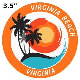 Virginia Beach, Virginia Tropical Scene Decorative Car Truck Window Sticker Decal Vinyl Die-Cut Badge Emblem Vacation Souvenir Travel Gear Ocean Island Beach