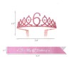 Dimetey 6th Birthday Crown & Sash Set,6th Birthday Decorations and