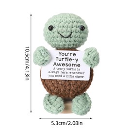 RovyFota Funny Cute Turtle Gifts for Mom Dad Teachers Nurses Graduation – Mini Emotional Support Crochet Turtle, Small Positive Desk Decor for Women Men Her Him(Turtle with Stand)