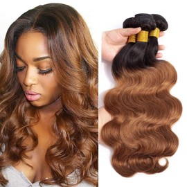 Brown Human Hair Bundles 26 28 30 Inch 1B30 Ombre Body Wave Bundles Human Hair Dark Brown Ombre Bundle Unprocessed Brazilian Remy Hair Extensions Soft And Healthy 3Pcs/Set