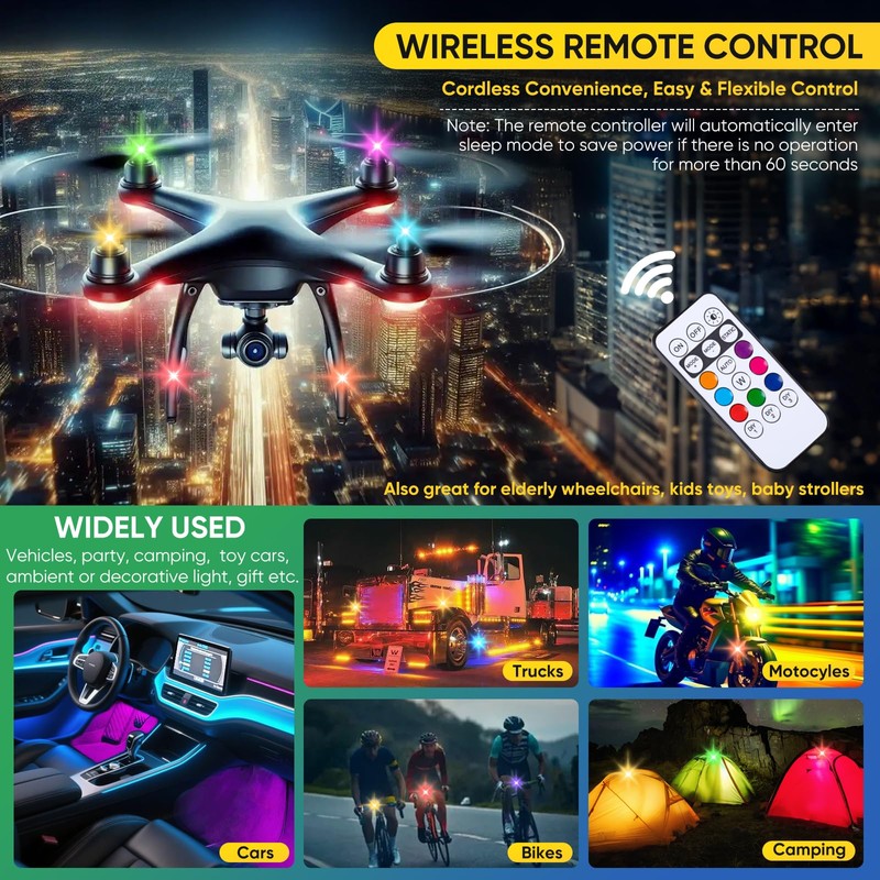 6PCS Wireless LED Lights with Remote Control, Upgraded 4LEDs 8
