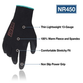 DEX FIT Warm Fleece Winter Gloves NR450, Comfort Spandex Stretch Fit, Power Grip, Thin & Lightweight, Durable Water-Based Nitrile Coating, Machine Washable, Black 6 (XS) 3 Pairs