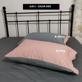 Premium Cotton Pillowcases Set of 2 - Fits Standard + Queen Size - Snap Closure - 600 Thread Count - Thick, Soft & Breathable - Pillow Covers Protectors Comb. Navy+Pink Color