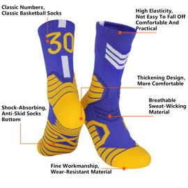 LSUDFHE 1Pairs Basketball Socks for Men & Boys, Basketball Team Lucky Number Sports-Star-Socks for Child & Adult