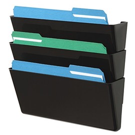 Deflecto Office DocuPocket 73604, Wall File Organizer, Stackable, Letter Size, Black, Set of 3, 13"W x 7"H x 4"D