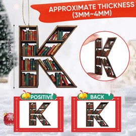 Christmas Tree Letter Shaped Bookshelf Pendant,Christmas Letter Book Ornaments,26 Letter Shaped 2D Acrylic Mini Bookshelf Pendant for Christmas Tree Door Car Window Interior Decoration (R)