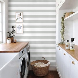 Cohoo Home Gray and White Wallpaper Peel and Stick Striped Contact Paper for Cabinets Gray and White Contact Paper Modern Self-Adhesive Removable Wallpaper Bedroom Bathroom Waterproof 118inL 18inW