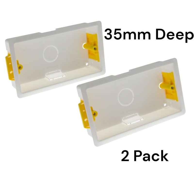 ÉABCON 35mm 2 Gang Dry Lining Back Box, Plasterboard Pattress