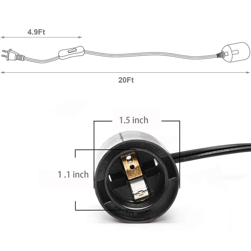 UL 20Ft Extension Hanging Lantern Cord Cable 2-Pack JACKYLED 360W