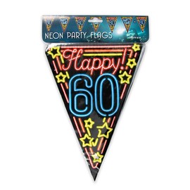 PD-Party 7012910 Neon Party Flags Decoration Happy 60, Multicoloured, Festive, Party Time, Neon, Bunting, 1000 cm Length x 30 cm Width x 0.1 cm Height