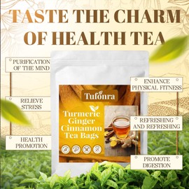 Premium Turmeric Ginger Cinnamon Tea Bags, Ginger Turmeric Cinnamon Tea Bags, Turmeric Ginger Herbal Tea, 100% Natural Ingredients Hand-made Blend, No Sugar, No Caffeine, No Gluten, Vegan (60)