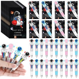 Sayglossy 24 Sets Astronaut Pens Gift Bulk 4-in-1 Multicolor Ballpoint Pen with Positive Cards for Christmas Party Favor Classroom Student Rewards and Holiday Party Supplies