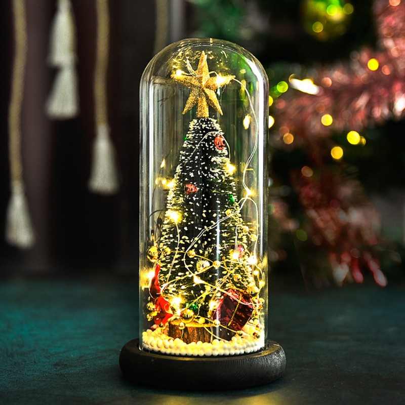 Christmas Tree in Glass Dome LED Glass Cover Ornaments Cedar