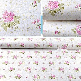 REDODECO Self-Adhesive Retro Pink Floral Wallpaper Paper Shelf Liner Peel & Stick Dresser Drawer Sticker Home Funiture Decorative Paper 17.7inch by 118inch
