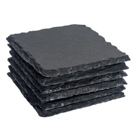 Argon Tableware Square Slate Coasters - 10cm - 6 Piece Drink Coasters Black Stone Natural Slate Drink Mat Cup Mats for Kitchen, Bar, Restaurant, Weddings, Events