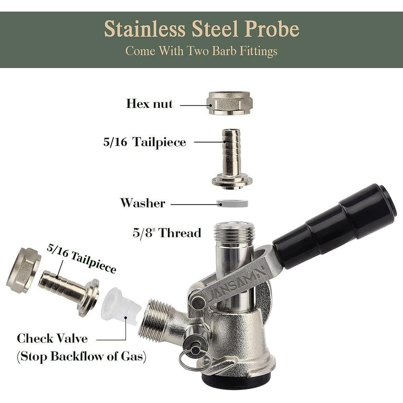 Keg Coupler, Sankey D Tap with 304 Stainless Steel Probe,