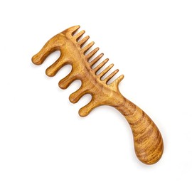 Wooden Scalp Massager Comb – Natural Wood Wide & Fine Tooth Hair Comb with Handle – Hair Massager Comb for Hair Growth, Scalp Care & Stress Relief – Detangling Tool for All Hair Types